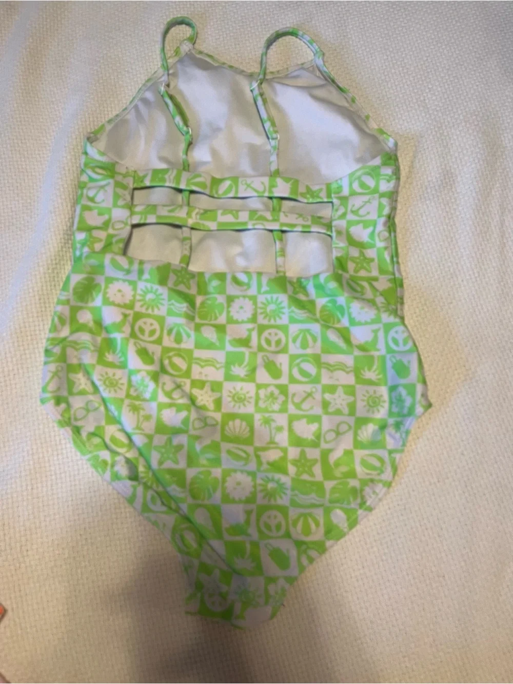 Justice Lime Green Checker One-Piece Swimsuit